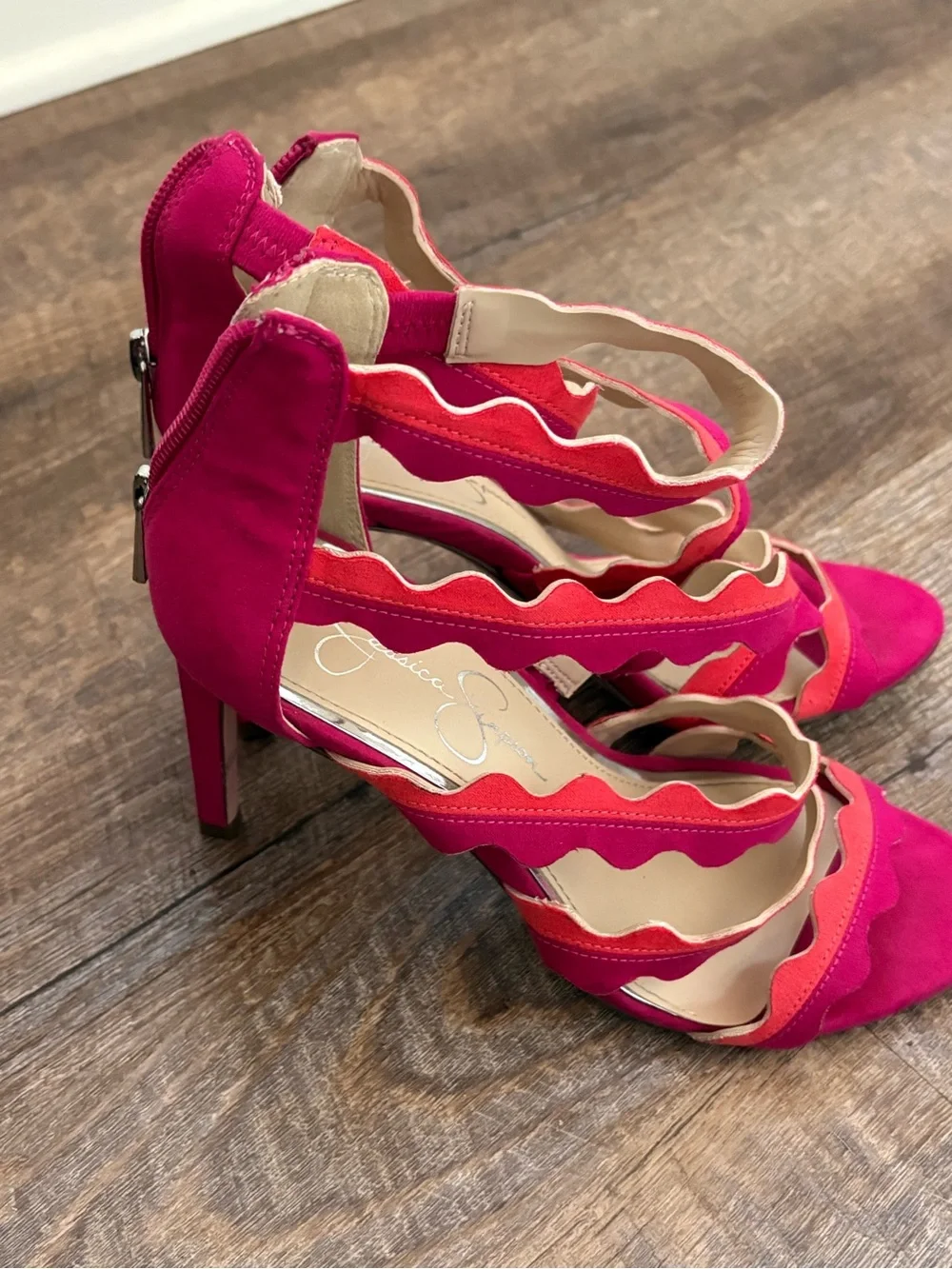 Jessica Simpson Pink and Coral Scalloped High Heel Sandals